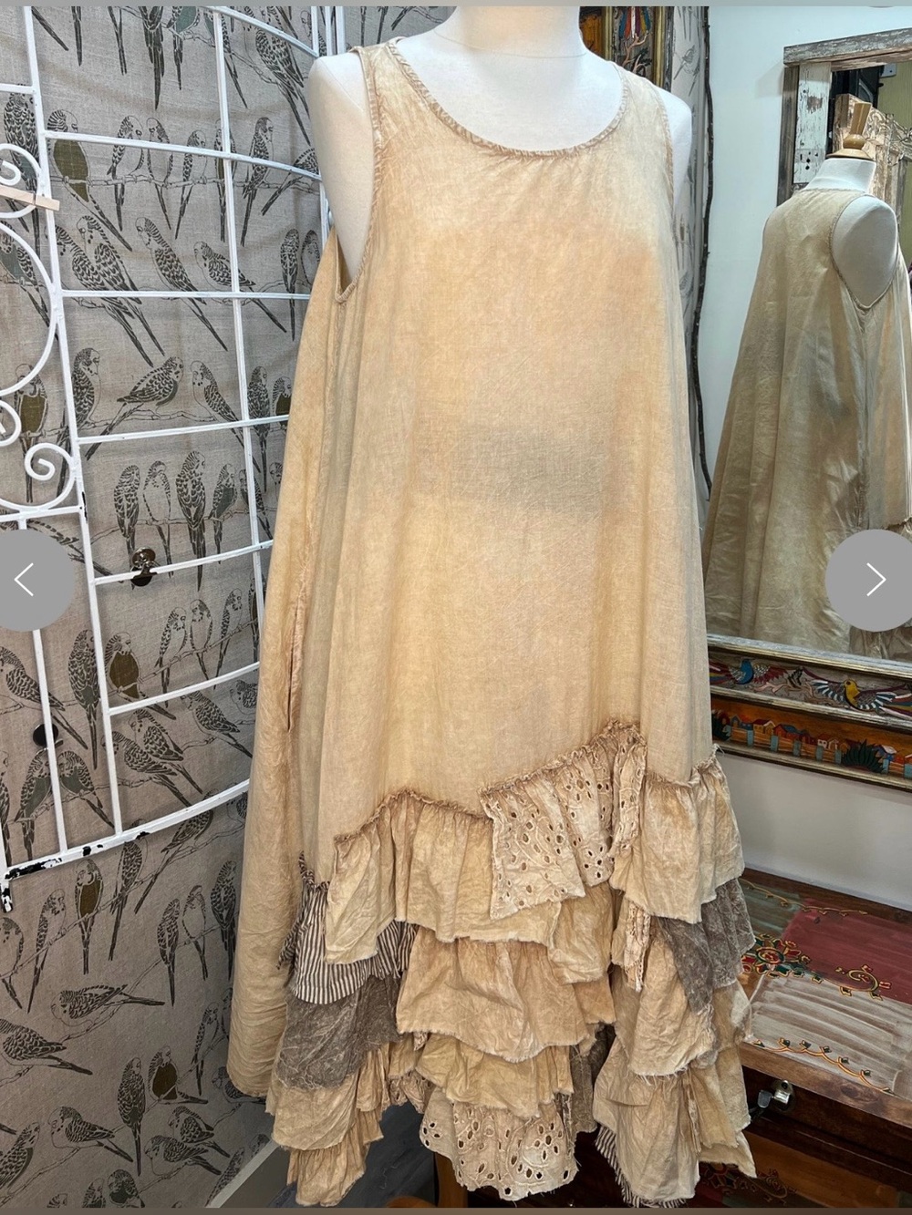 🆕 Paper Lace | Artsy Tea Dye Ruffle Hem Dress S
